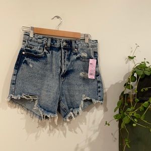 high rise distressed shorts